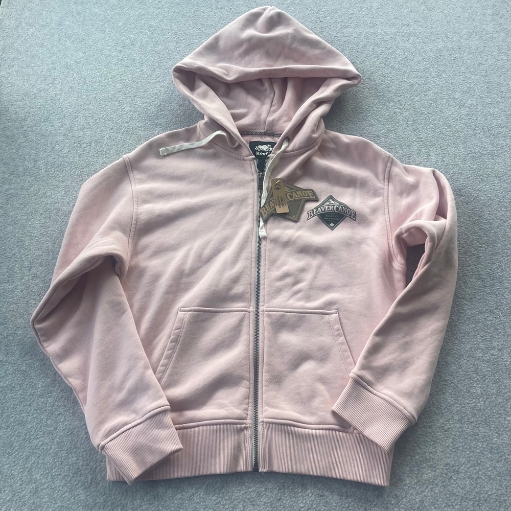 Roots Beaver Canoe Full Zip Hoodie Chalk Pink Organic Cotton XS NWT